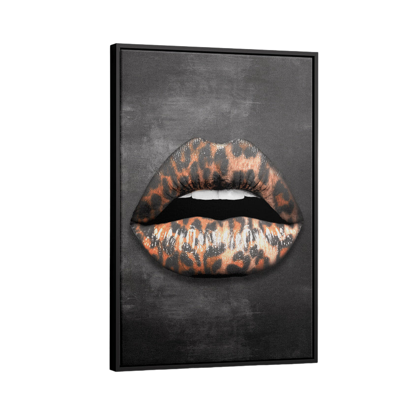 Discover Lips Canvas Wall Art, Leopard Lips Black Grey Canvas Artwork, LEOPARD LIPS by Original Greattness™ Canvas Wall Art Print