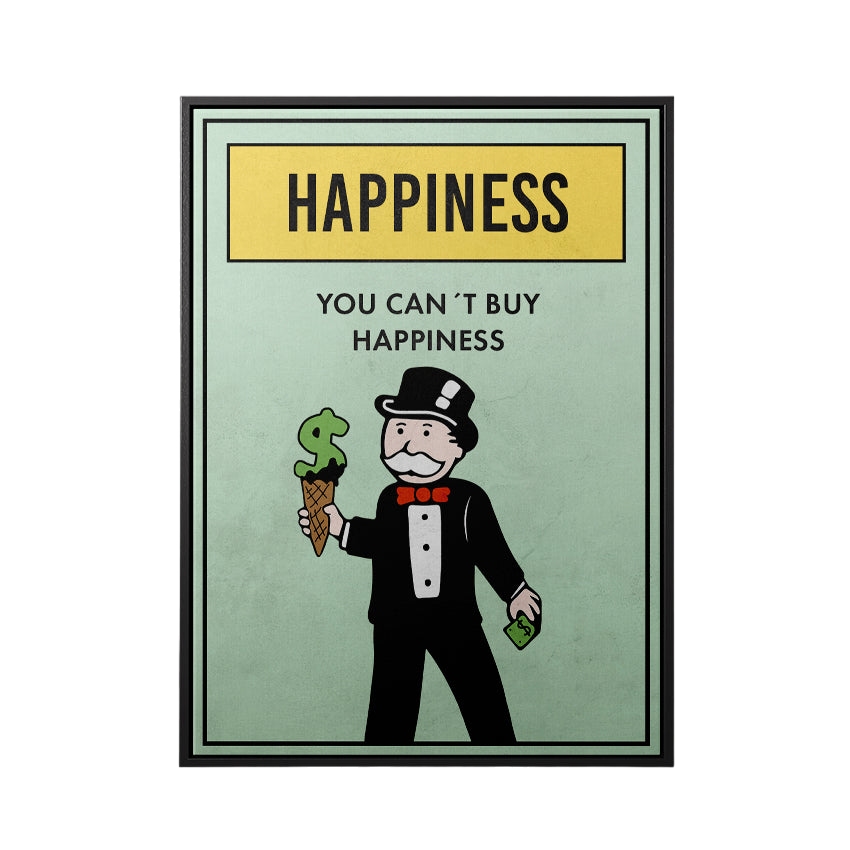 Discover Shop Monopoly Success Art, Motivational Monopoly Property Card Canvas Wall Art, MONOPOLY PROPERTY - HAPPINESS by Original Greattness™ Canvas Wall Art Print