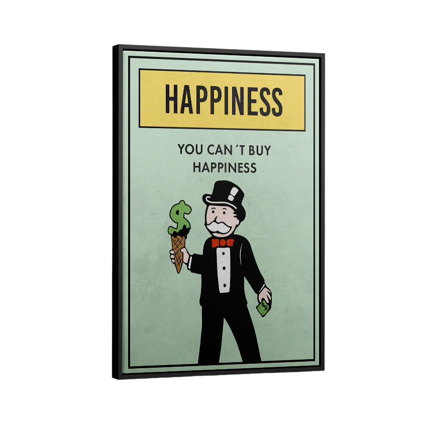 Discover Shop Monopoly Success Art, Motivational Monopoly Property Card Canvas Wall Art, MONOPOLY PROPERTY - HAPPINESS by Original Greattness™ Canvas Wall Art Print