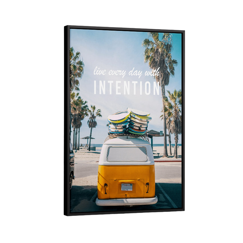 Discover Retro Motivational Canvas Art, Surfer Retro Van Motivational Wall Art, Live with Intention by Original Greattness™ Canvas Wall Art Print