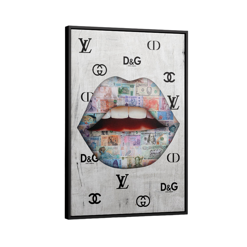 Discover Lips Canvas Wall Art, Luxury Dollar Lips Money Fashion Canvas Wall Art, LUXURY DOLLAR LIPS by Original Greattness™ Canvas Wall Art Print