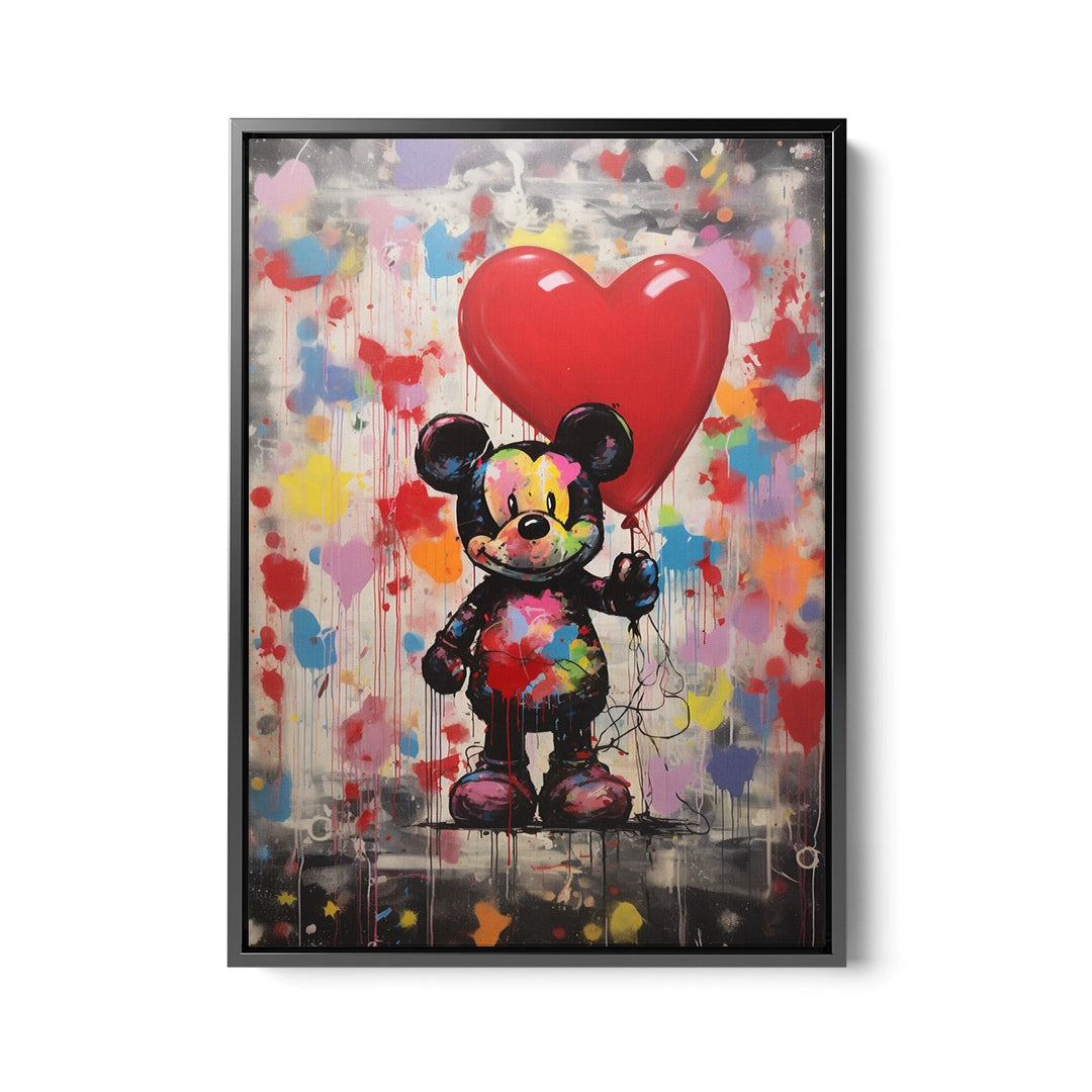 Discover Shop Mickey Mouse Wall Art, Colorful Mickey Mouse Heart Balloon Graffiti Painting Art, Mickey Mouse Love by Original Greattness™ Canvas Wall Art Print