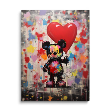 Discover Shop Mickey Mouse Wall Art, Colorful Mickey Mouse Heart Balloon Graffiti Painting Art, Mickey Mouse Love by Original Greattness™ Canvas Wall Art Print