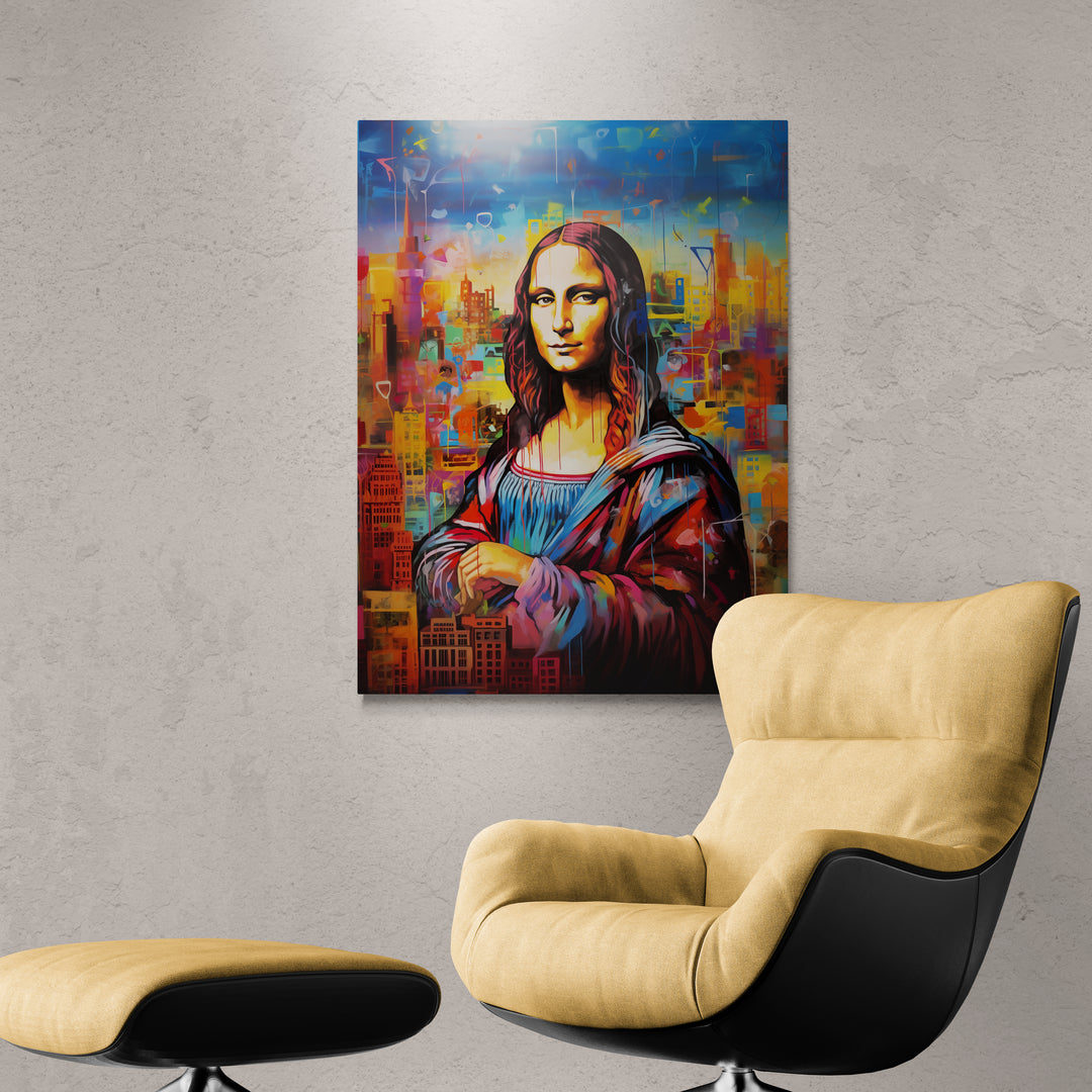 Discover Shop Mona Lisa Canvas Art, Mona Lisa daVinci City Colorful Painting Wall Art, MONA LISA CITY by Original Greattness™ Canvas Wall Art Print