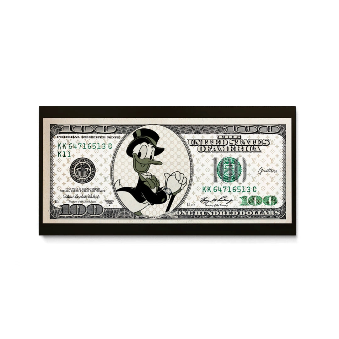 Discover Shop Money Wall Art, Designer Dollar Donald Duck Canvas Artwork, DESIGNER DOLLAR by Original Greattness™ Canvas Wall Art Print