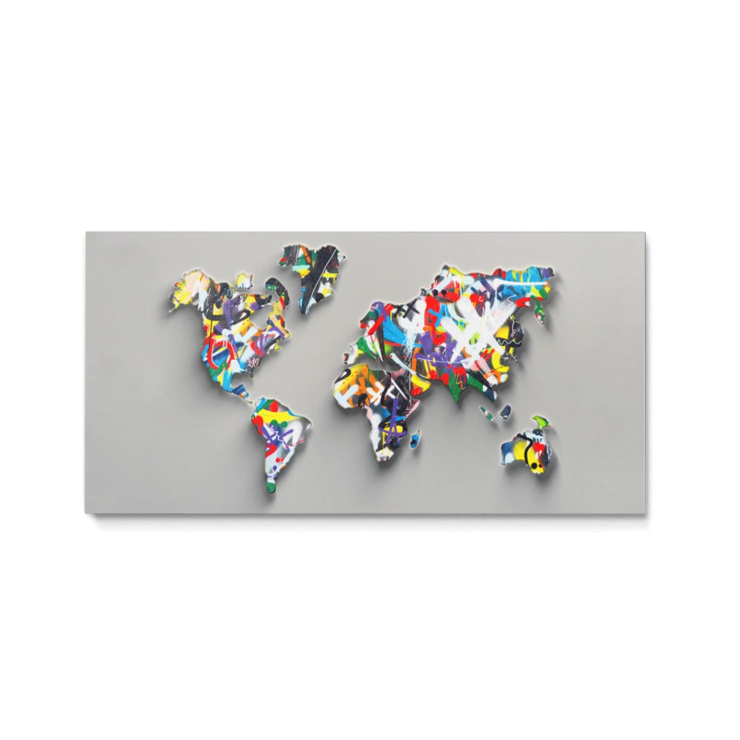 Discover Shop Graffiti World Map Art, Colorful Abstract Graffiti World Map Wall Art, GRAFFITI MAP by Original Greattness™ Canvas Wall Art Print