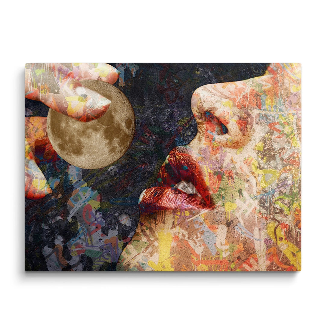 Discover Greattness Original, Abstract Painting Graffiti Women Lips Moon Canvas Art, LUNA TASTE by Original Greattness™ Canvas Wall Art Print