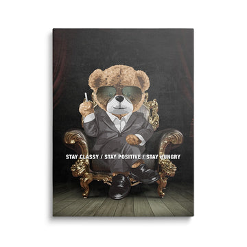 Discover Shop Classic Canvas Art, Stay Classy, Stay Hungry Quote Bear Motivational Canvas Art, STAY CLASSY BEAR by Original Greattness™ Canvas Wall Art Print