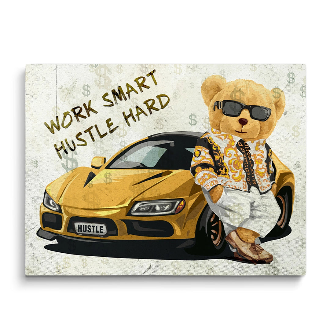 Discover Motivational Hustle Canvas Art, Work Smart Hustle Hard Bear, Money Motivational Quote Canvas Art, WORK SMART HUSTLE HARD BEAR by Original Greattness™ Canvas Wall Art Print