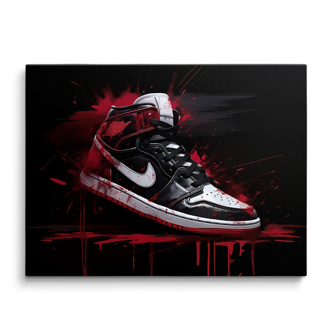 Discover Shop Nike Jordan Canvas Art, Nike Jordan Painting Black Red Canvas Art, RORY NIKE PAINTING by Original Greattness™ Canvas Wall Art Print