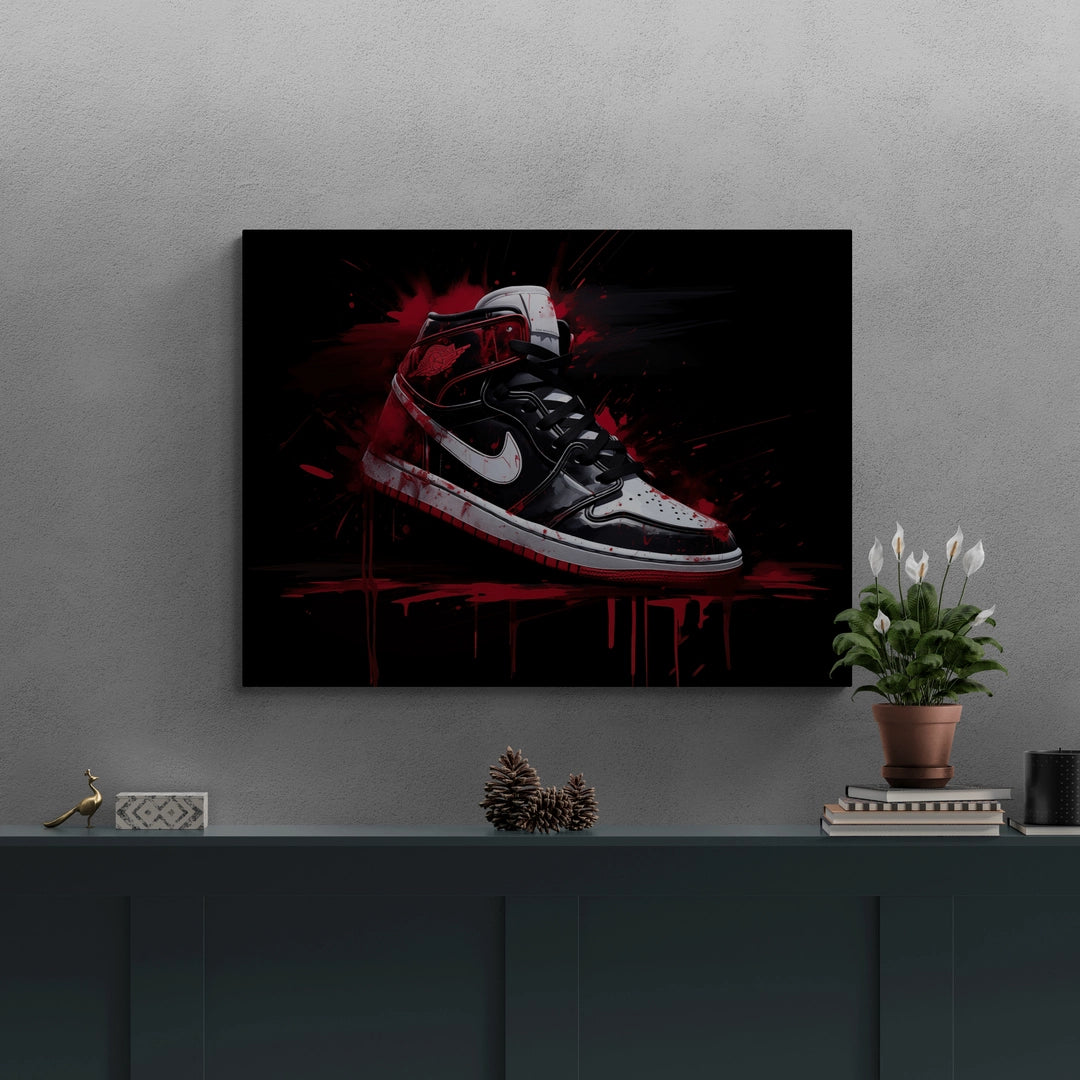 Discover Shop Nike Jordan Canvas Art, Nike Jordan Painting Black Red Canvas Art, RORY NIKE PAINTING by Original Greattness™ Canvas Wall Art Print