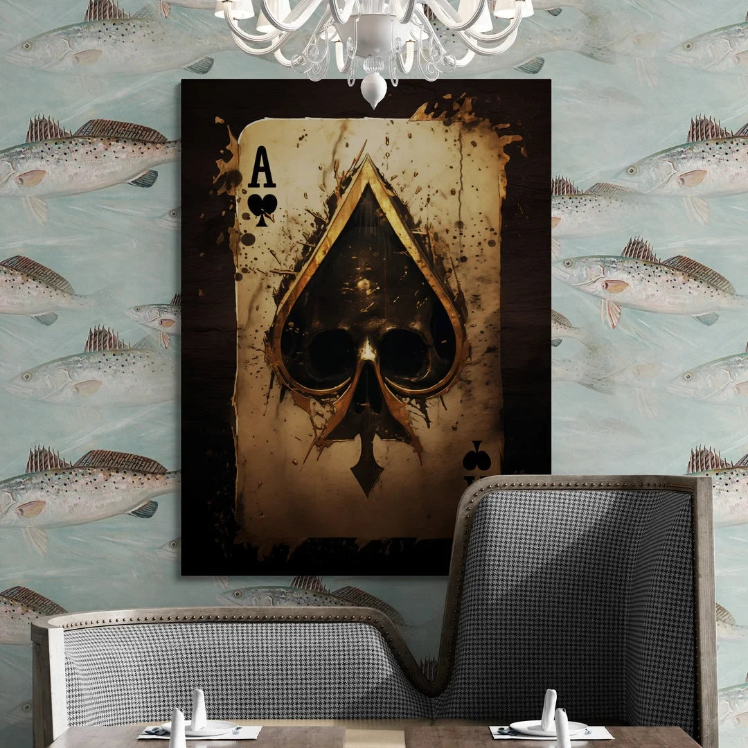 Discover Game Card Wall Art, Ace Skull Poker Card Queen King Playroom Wall Art, ACE SKULL CARD by Original Greattness™ Canvas Wall Art Print