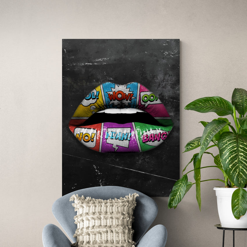 Discover Shop Lips Canvas Art, Comic Lips Canvas Art | Inspirational Lips Art, Lips Artwork, COMIC LIPS by Original Greattness™ Canvas Wall Art Print