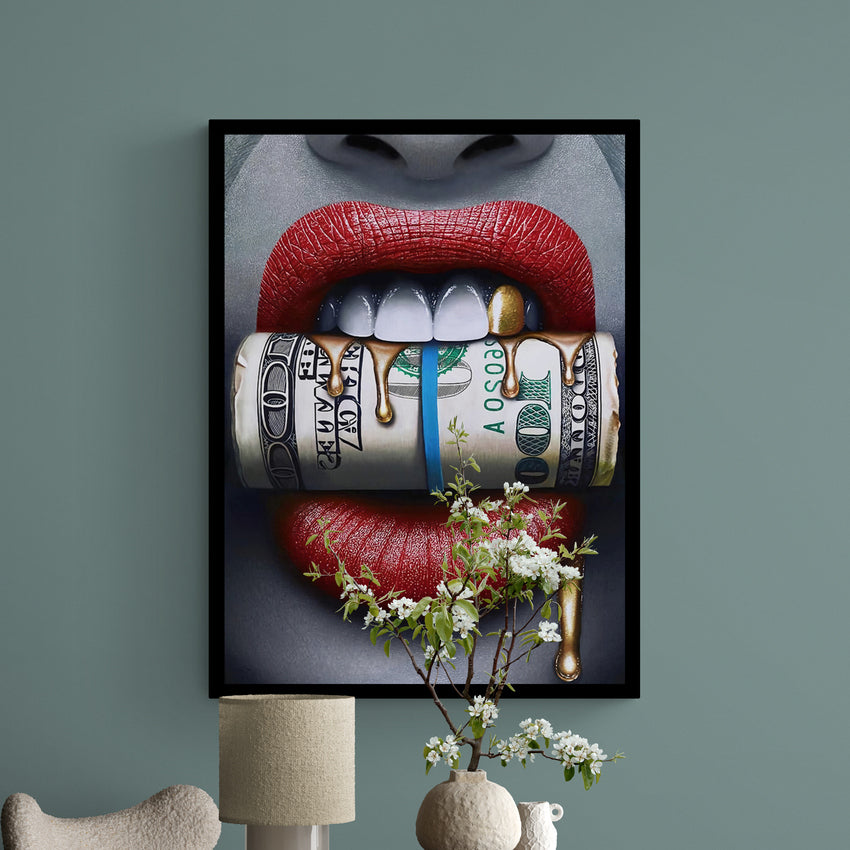 Discover Shop Money Wall Art, Dollar Bundle Mouth | Money Lips Art, DOLLAR BUNDLE MOUTH by Original Greattness™ Canvas Wall Art Print