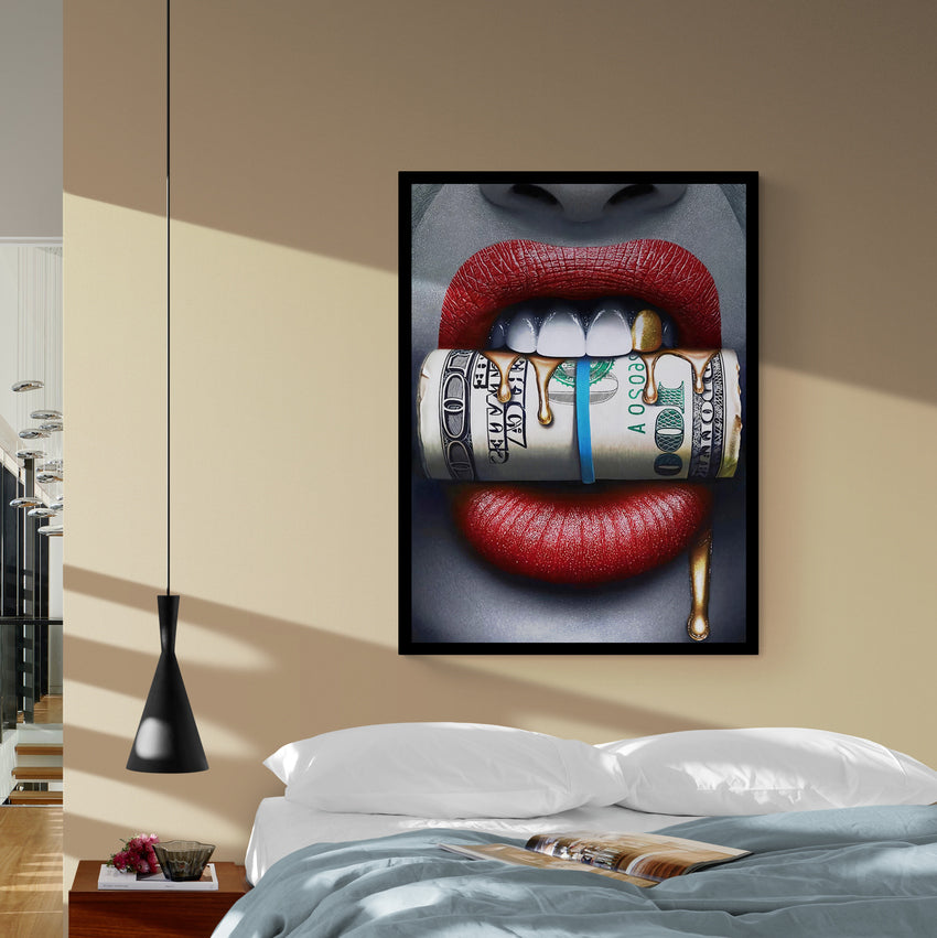 Discover Shop Money Wall Art, Dollar Bundle Mouth | Money Lips Art, DOLLAR BUNDLE MOUTH by Original Greattness™ Canvas Wall Art Print