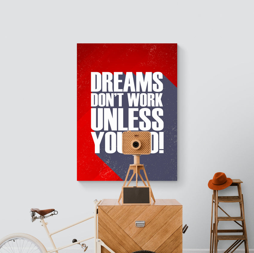 Discover Motivational Office Wall Art, Dreams Don't Work Unless You Do - Motivational Prints, RED DREAMS DON'T WORK UNLESS YOU DO by Original Greattness™ Canvas Wall Art Print