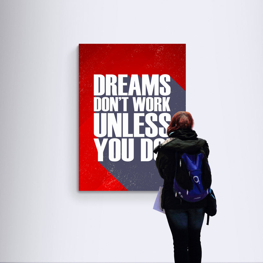 Discover Motivational Office Wall Art, Dreams Don't Work Unless You Do - Motivational Prints, RED DREAMS DON'T WORK UNLESS YOU DO by Original Greattness™ Canvas Wall Art Print