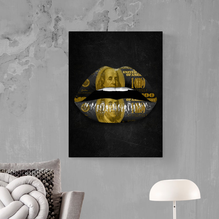 Discover Money Lips Canvas Art, Gold Dollar Lips Wall Art - Inspirational Lips Money Artwork, GOLD DOLLAR LIPS by Original Greattness™ Canvas Wall Art Print