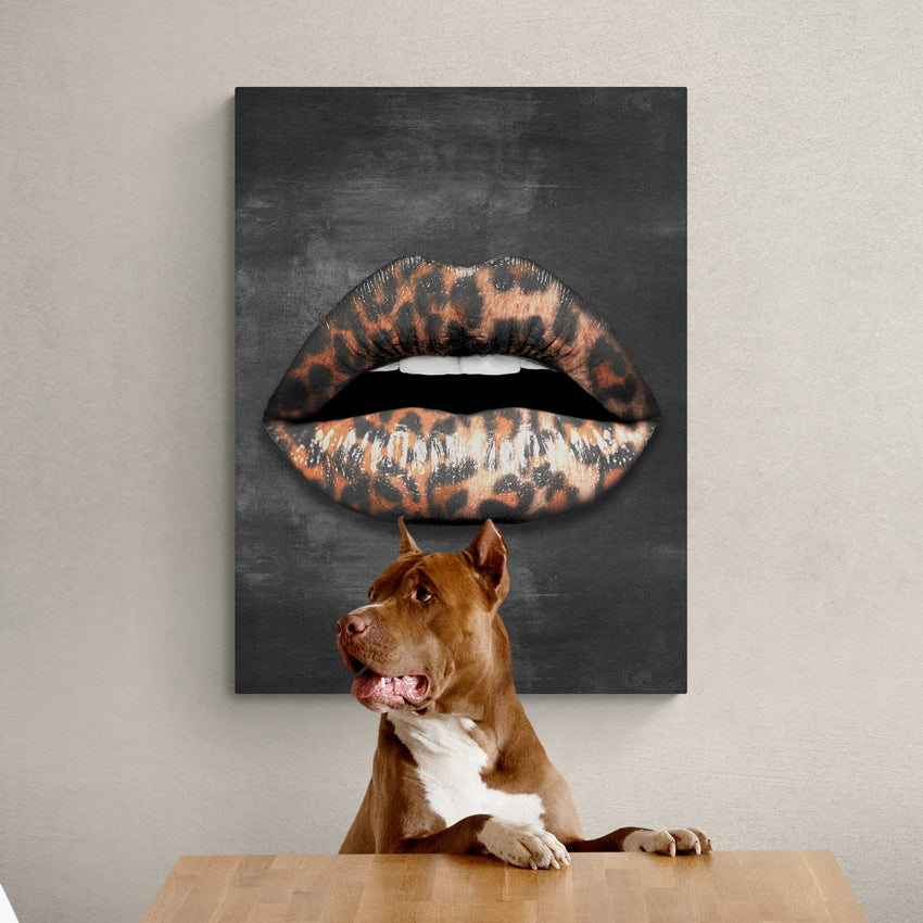 Discover Lips Canvas Wall Art, Leopard Lips Black Grey Canvas Artwork, LEOPARD LIPS by Original Greattness™ Canvas Wall Art Print