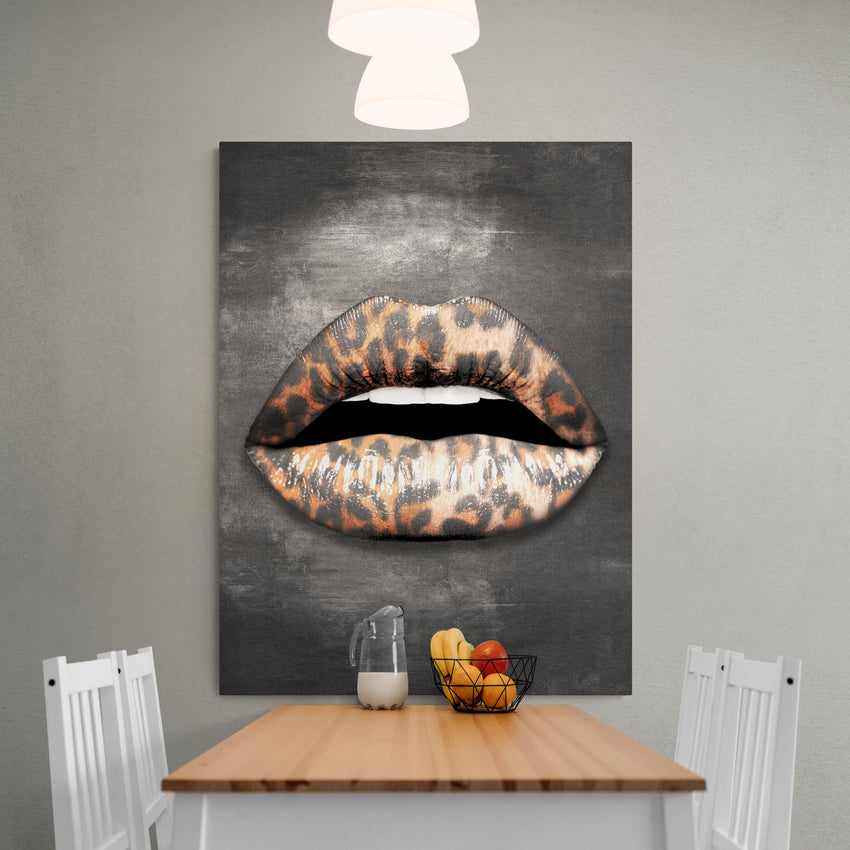 Discover Lips Canvas Wall Art, Leopard Lips Black Grey Canvas Artwork, LEOPARD LIPS by Original Greattness™ Canvas Wall Art Print