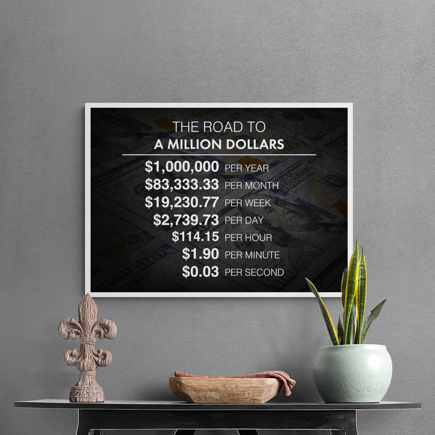 Discover Shop Entrepreneur Canvas Art, The Road To A Million Dollars Motivational Money Artwork, ROAD TO A MILLION by Original Greattness™ Canvas Wall Art Print