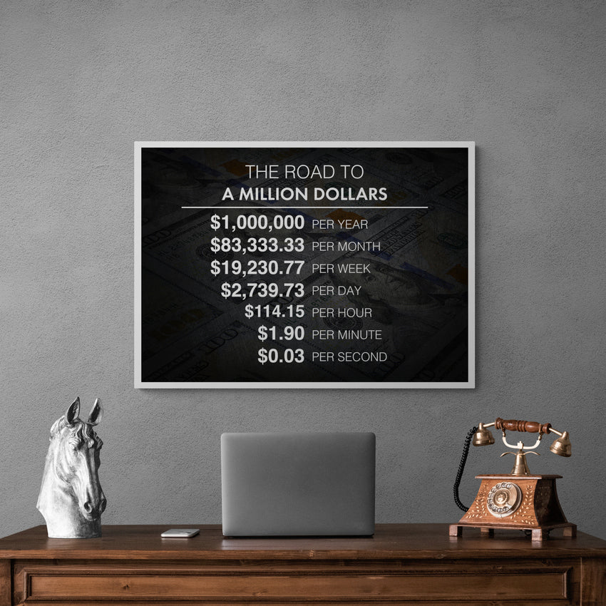 Discover Shop Entrepreneur Canvas Art, The Road To A Million Dollars Motivational Money Artwork, ROAD TO A MILLION by Original Greattness™ Canvas Wall Art Print