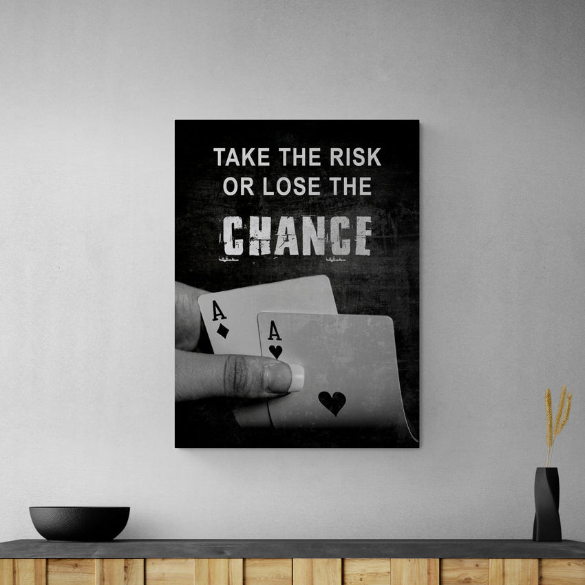 Discover Shop Game Room Canvas Art, Take the Risk, Motivational Play Room Quote Card Canvas Art, RISK OR LOSE CARD GAME by Original Greattness™ Canvas Wall Art Print