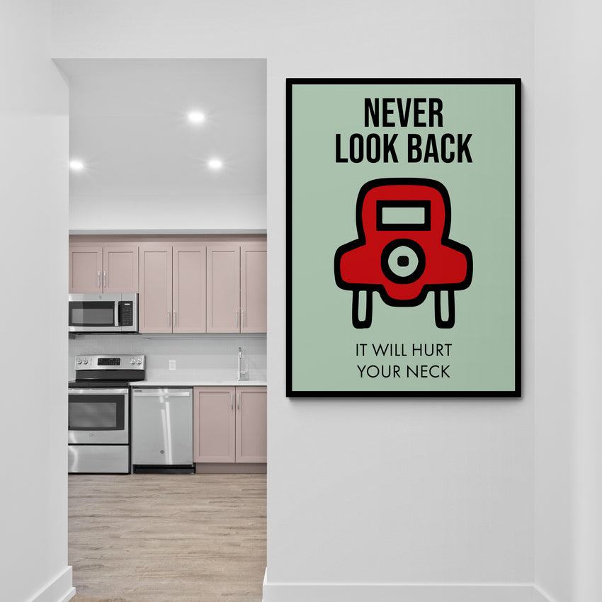 Discover Shop Monopoly Card Wall Art, Never Look Back, Broadway Monopoly Canvas Art , NEVER LOOK BACK by Original Greattness™ Canvas Wall Art Print