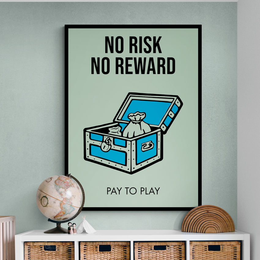 Discover Monopoly Card Canvas Art, Monopoly Broadway Motivational Canvas Wall Art , NO RISK NO REWARD by Original Greattness™ Canvas Wall Art Print