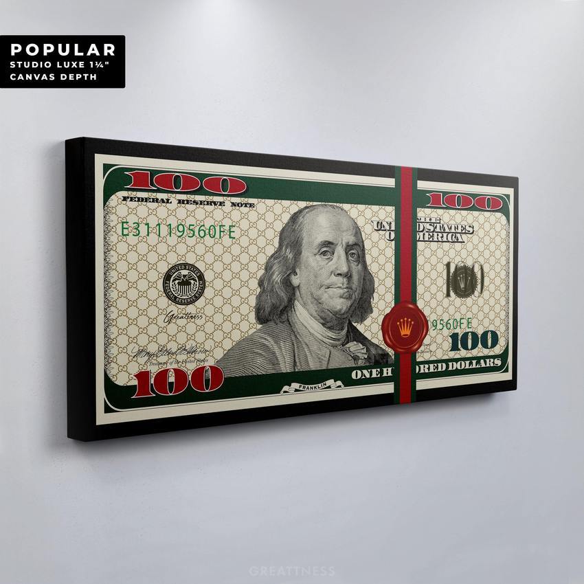 Discover Shop Money Dollar Canvas Art, The Money Bundle Canvas Art | Motivational Money Canvas Wall Art , THE MONEY BUNDLE by Original Greattness™ Canvas Wall Art Print