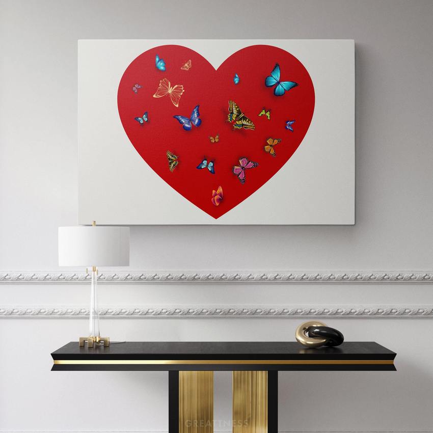 Discover Heart Love Canvas Wall Art, Butterfly Heart | Inspirational Canvas Heart Artwork, BUTTERFLY HEART by Original Greattness™ Canvas Wall Art Print