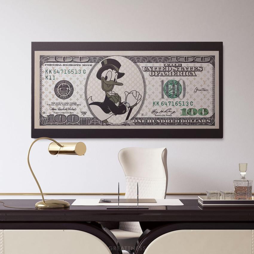 Discover Shop Money Wall Art, Designer Dollar Donald Duck Canvas Artwork, DESIGNER DOLLAR by Original Greattness™ Canvas Wall Art Print