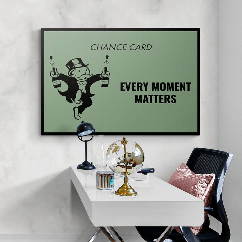 Discover Monopoly Card Canvas Art, Every Moment Matters - Monopoly Chance Card Wall Art, EVERY MOMENT MATTERS by Original Greattness™ Canvas Wall Art Print