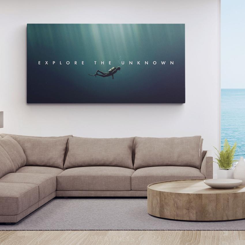 Discover Motivational Ocean Canvas Art, Explore the Unknown - Motivational Deep Sea Landscape Canvas, EXPLORE THE UNKNOWN by Original Greattness™ Canvas Wall Art Print