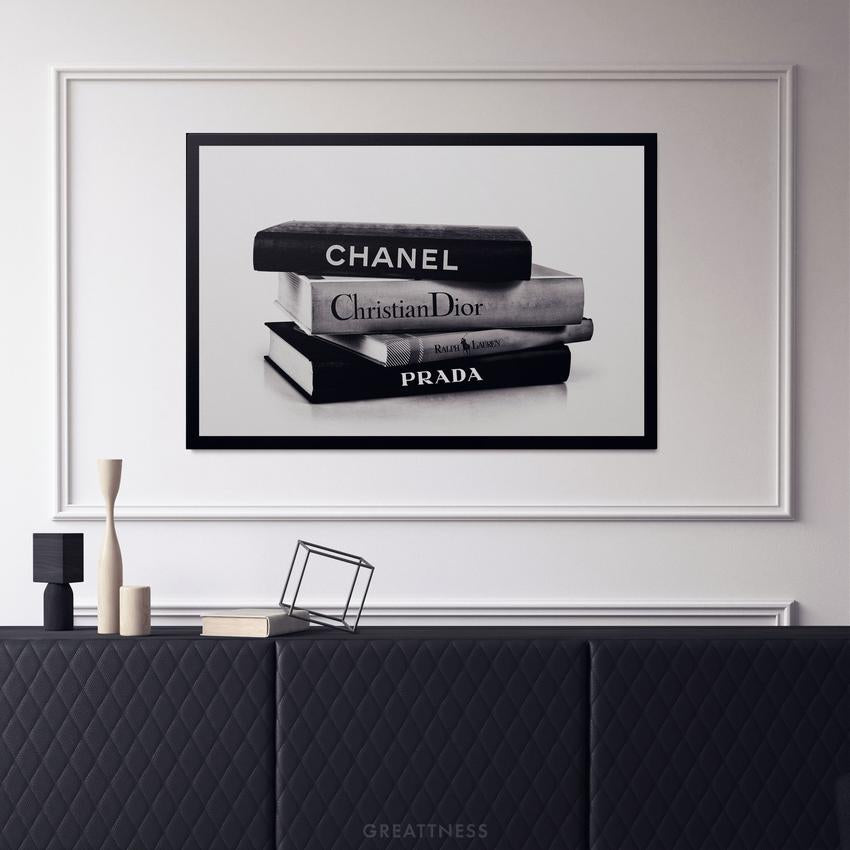 Discover Fashion Books Canvas Art, Fashion Books - Chanel, Prada Black & White Canvas Art, FASHION BOOKS by Original Greattness™ Canvas Wall Art Print