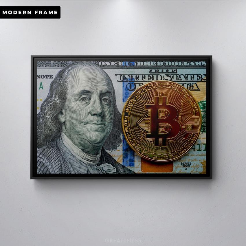 Discover Shop Bitcoin Canvas Art, Franks x Bitcoin - Money Canvas Wall Art, FRANKS X BITCOIN by Original Greattness™ Canvas Wall Art Print