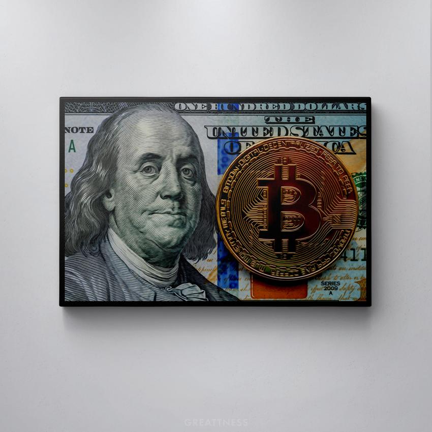 Discover Shop Bitcoin Canvas Art, Franks x Bitcoin - Money Canvas Wall Art, FRANKS X BITCOIN by Original Greattness™ Canvas Wall Art Print