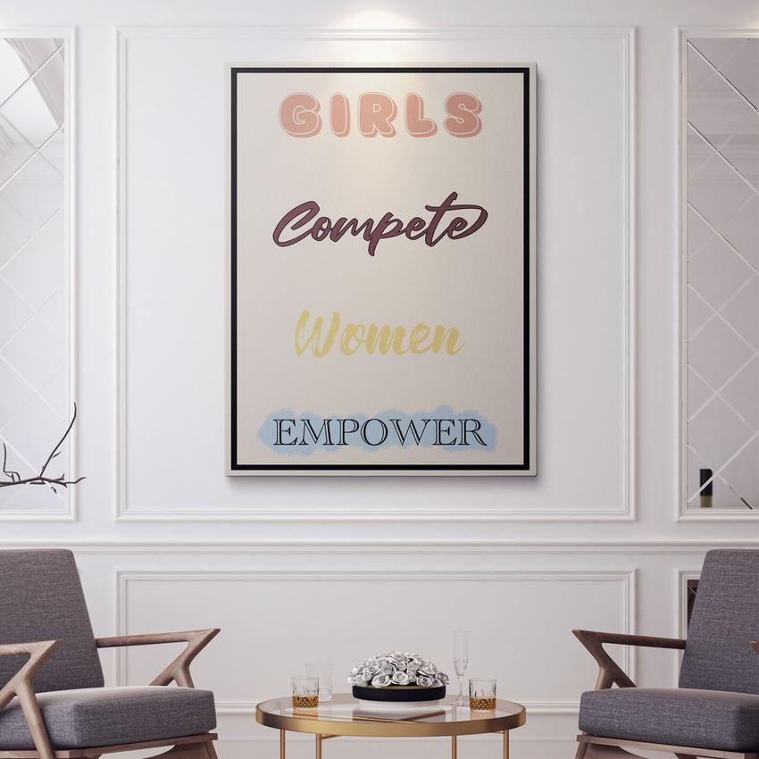 Discover Women Canvas Wall Art, Girls Compete Women Empower, Inspirational Quote Sign, GIRLS COMPETE WOMEN EMPOWER by Original Greattness™ Canvas Wall Art Print