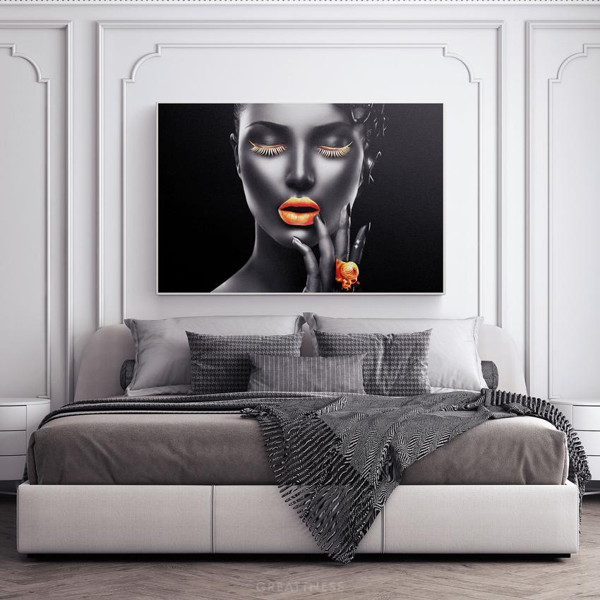 Discover Women Canvas Wall Art, Gold Dream - Elegant Women Red Lips Canvas Art, GOLD DREAM by Original Greattness™ Canvas Wall Art Print