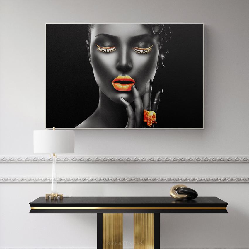 Discover Women Canvas Wall Art, Gold Dream - Elegant Women Red Lips Canvas Art, GOLD DREAM by Original Greattness™ Canvas Wall Art Print