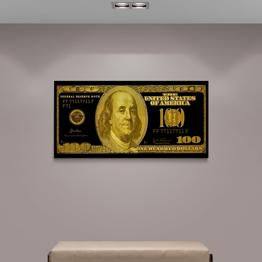 Discover Shop Money Wall Art, Gold Dollar - Money Dollar Canvas Wall Artwork, GOLD DOLLAR by Original Greattness™ Canvas Wall Art Print