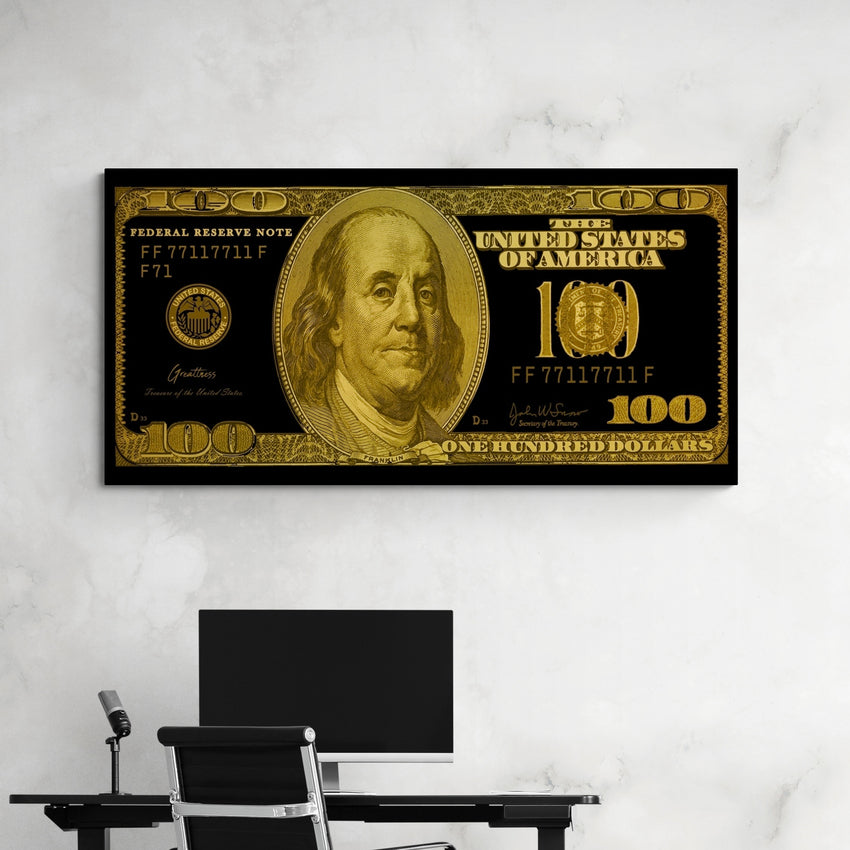 Discover Shop Money Wall Art, Gold Dollar - Money Dollar Canvas Wall Artwork, GOLD DOLLAR by Original Greattness™ Canvas Wall Art Print