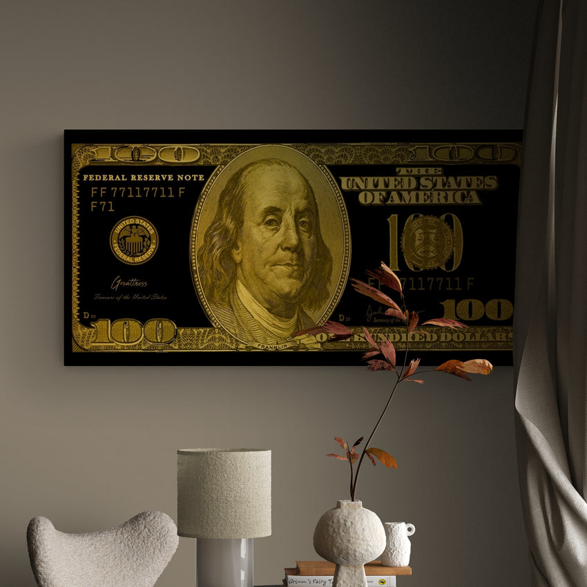 Discover Shop Money Wall Art, Gold Dollar - Money Dollar Canvas Wall Artwork, GOLD DOLLAR by Original Greattness™ Canvas Wall Art Print