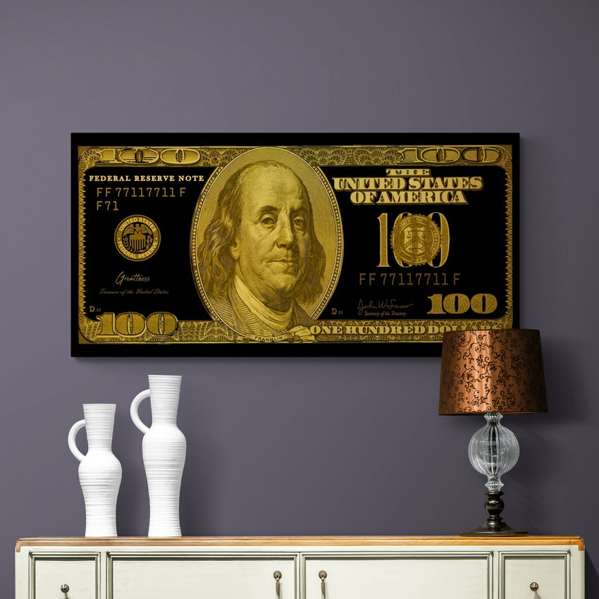 Discover Shop Money Wall Art, Gold Dollar - Money Dollar Canvas Wall Artwork, GOLD DOLLAR by Original Greattness™ Canvas Wall Art Print