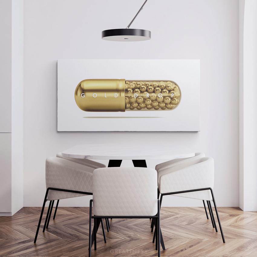 Discover Modern Canvas Wall Art, Gold Drop - Pill Canvas Art, Success Modern Art, GOLD DROP by Original Greattness™ Canvas Wall Art Print