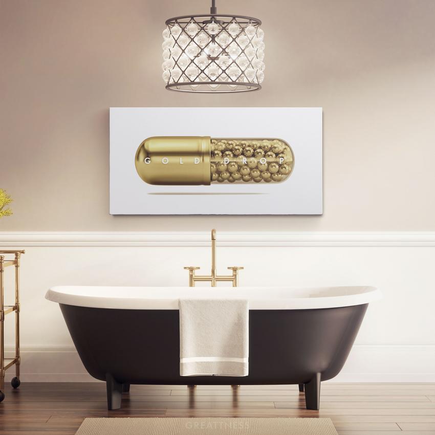 Discover Modern Canvas Wall Art, Gold Drop - Pill Canvas Art, Success Modern Art, GOLD DROP by Original Greattness™ Canvas Wall Art Print