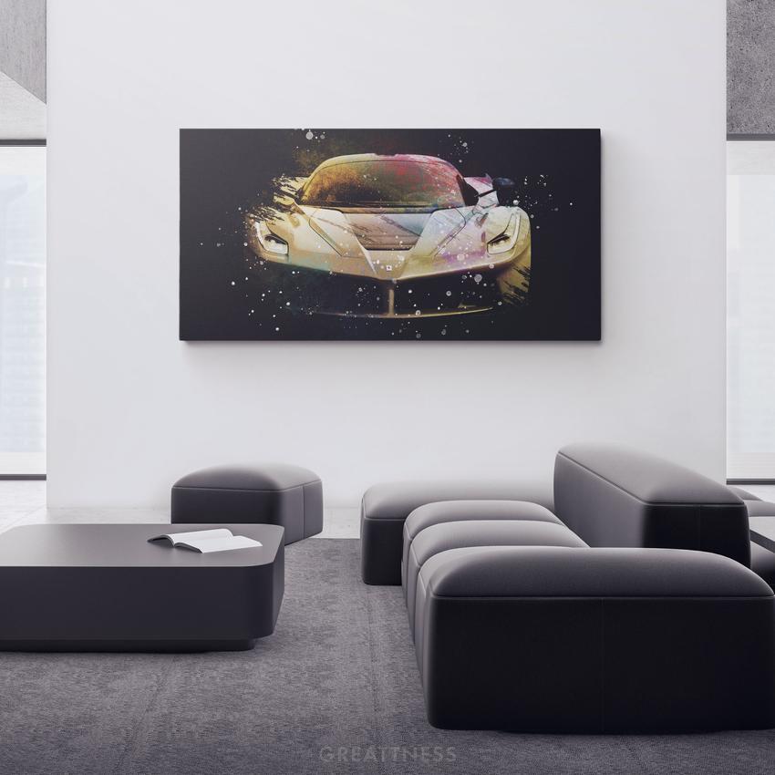 Discover Ferrari Workspace Canvas Art, Gold Ferrari - Sports Car Modern Painting Art, GOLD FERRARI by Original Greattness™ Canvas Wall Art Print