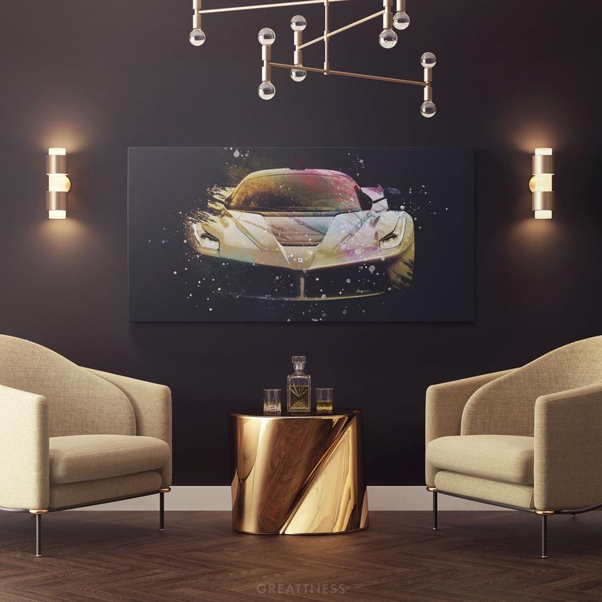 Discover Ferrari Workspace Canvas Art, Gold Ferrari - Sports Car Modern Painting Art, GOLD FERRARI by Original Greattness™ Canvas Wall Art Print