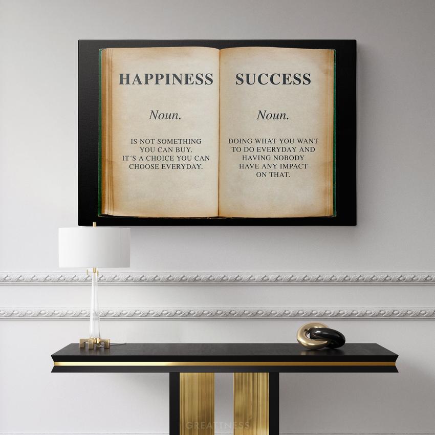 Discover Motivational Book Wall Art, Happiness Book, Motivational Canvas Wall Art, HAPPINESS BOOK by Original Greattness™ Canvas Wall Art Print