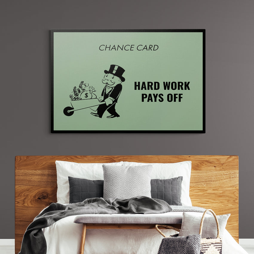 Discover Monopoly Card Canvas Art, Monopoly Chance Card Canvas Art, Hard Work Pays Off Quote Sign, HARD WORK PAYS OFF by Original Greattness™ Canvas Wall Art Print